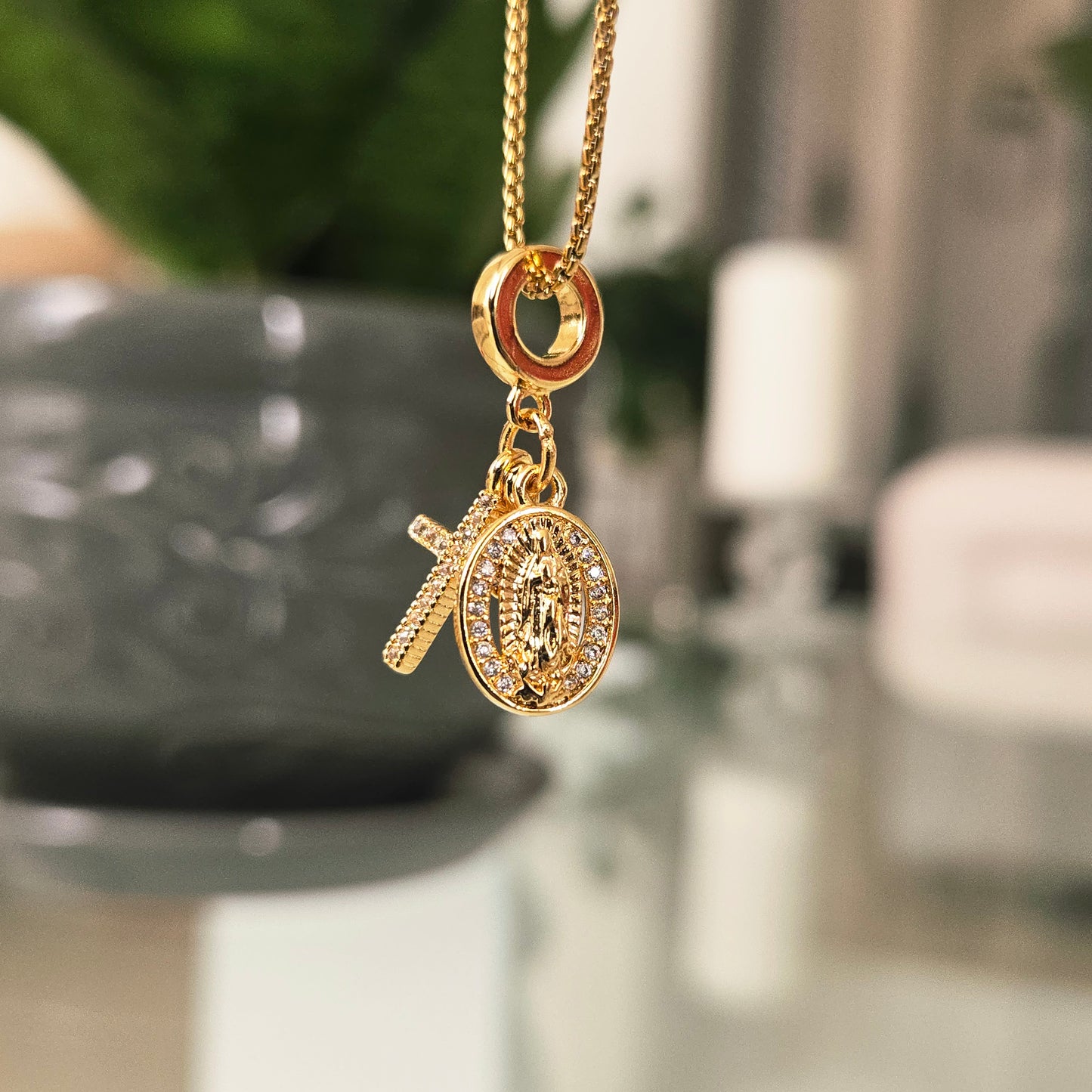 Cadena Cruz Virgen Corazón