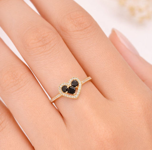 Anillo Promesa Cristal Corazón Negro