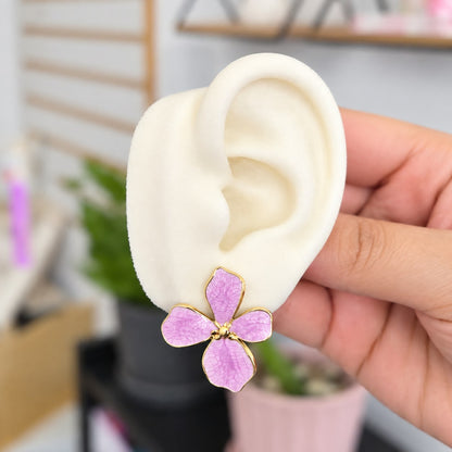 Aretes Flor Lila Acero