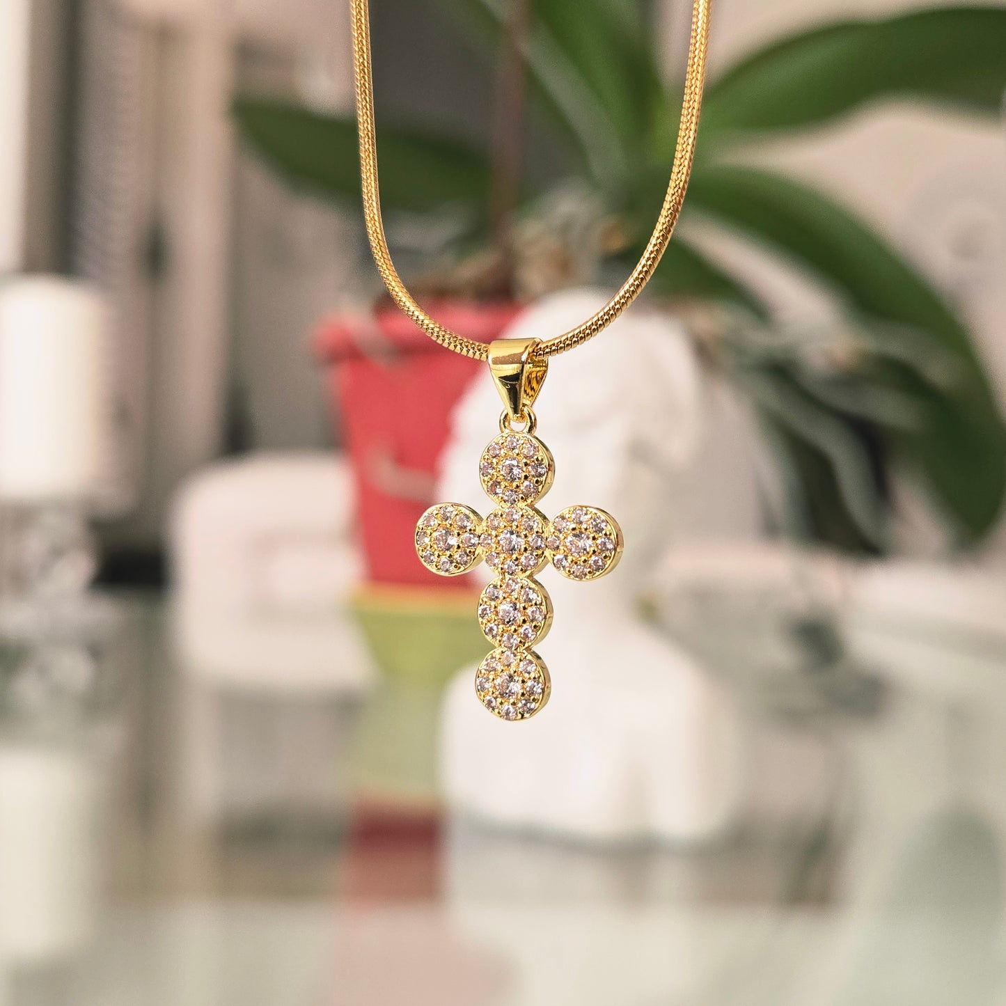 Cadena Cruz Blanca En Acero