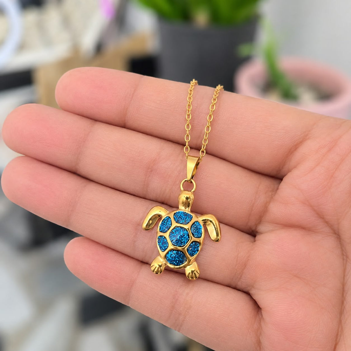 Cadena Tortuga Azul Acero