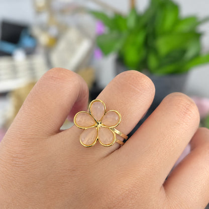 Anillo Flor Perla Rosa Ajustable