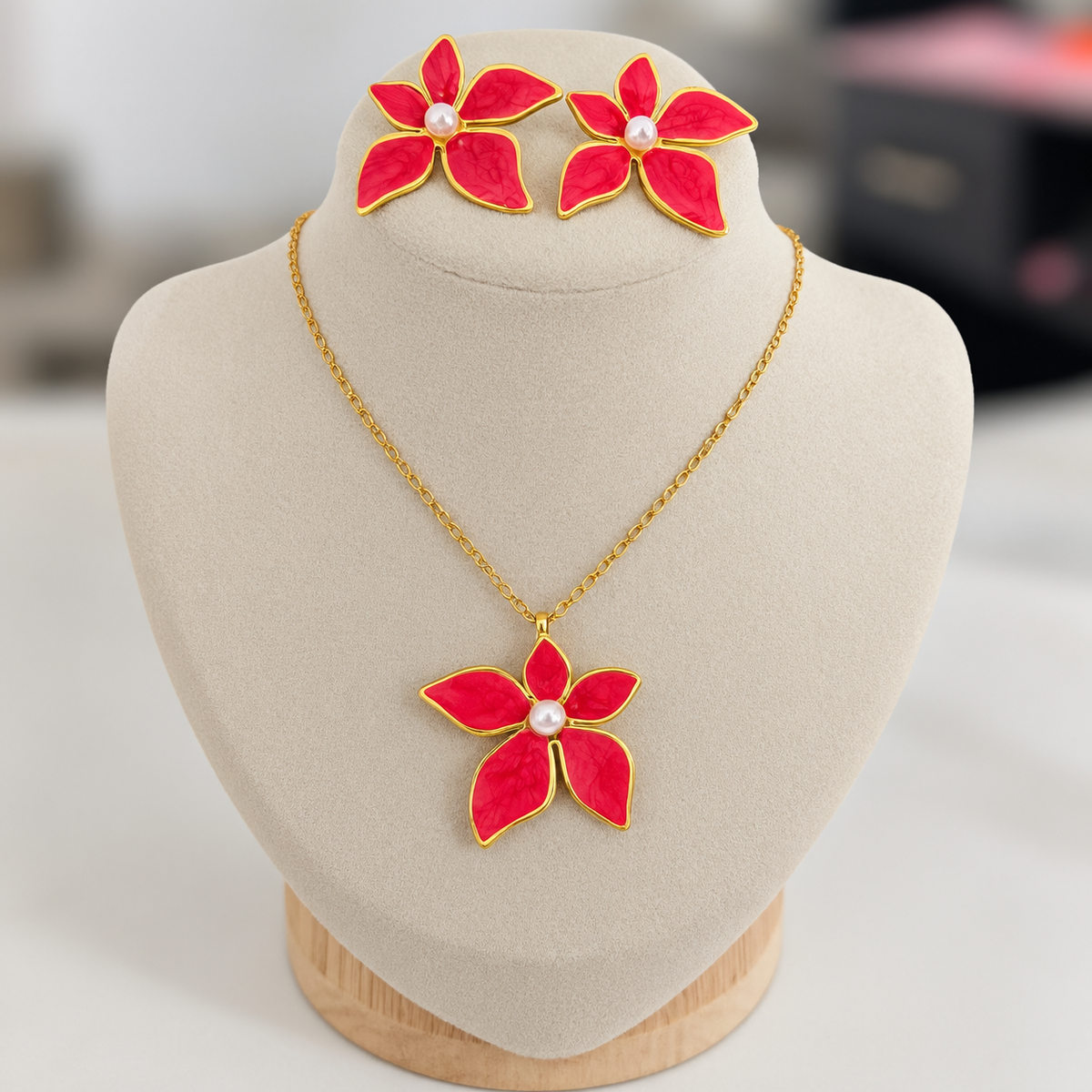 Set Flores Perla Roja Acero