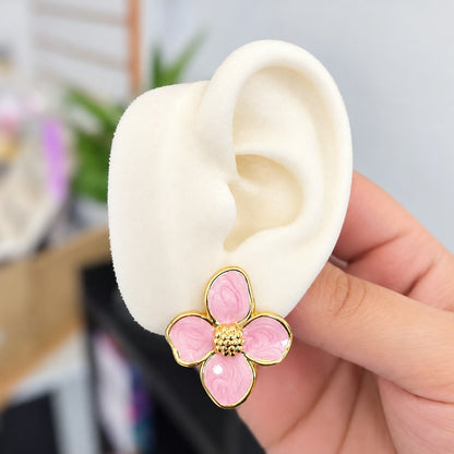 Aretes Flor Rosa Acero I