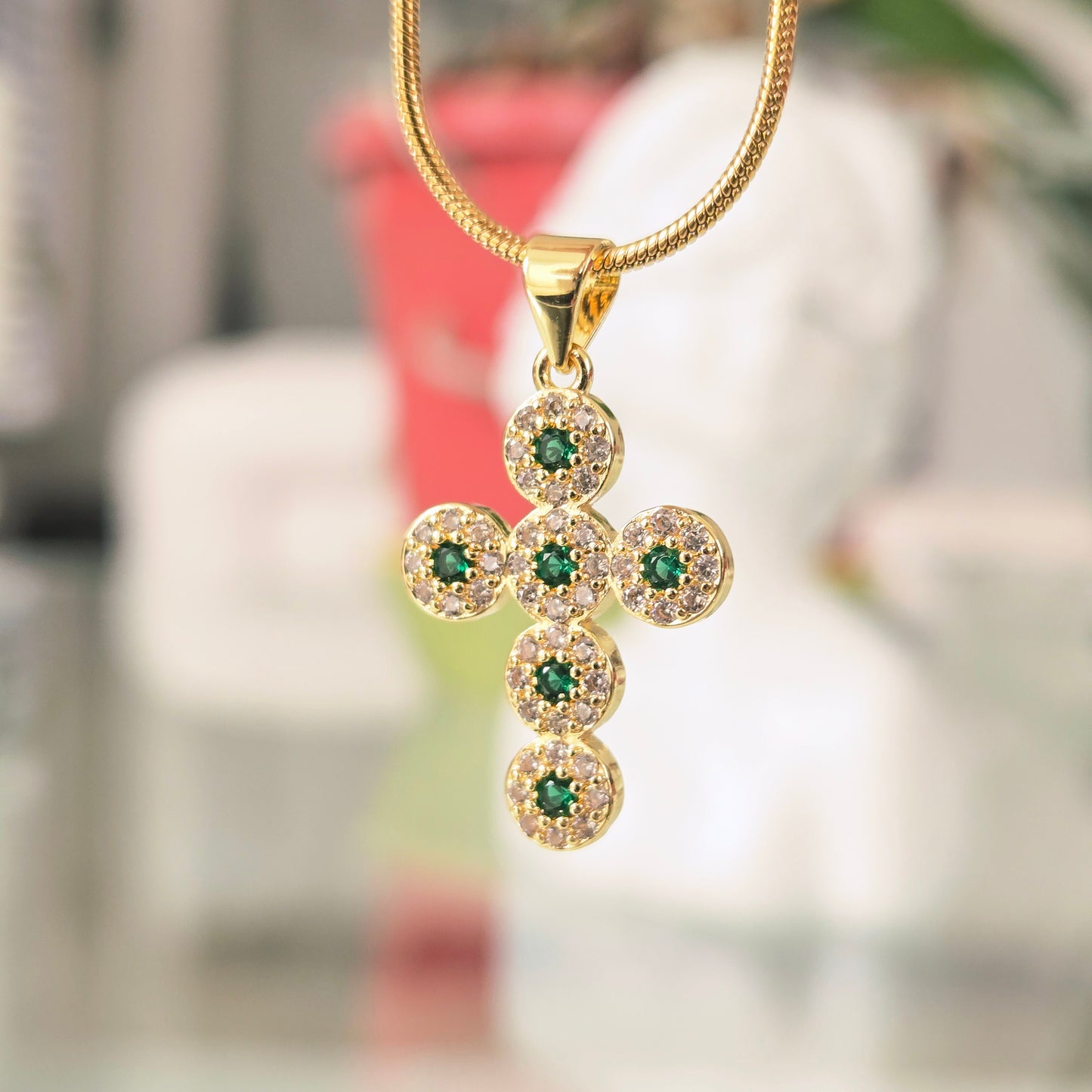 Cadena Cruz Verde Esmeralda