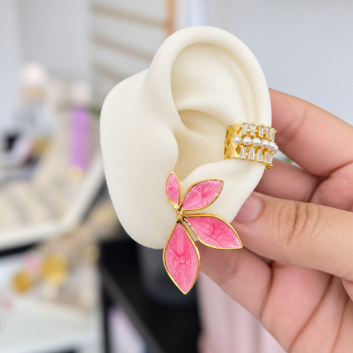 Aretes Flor Rosa Acero