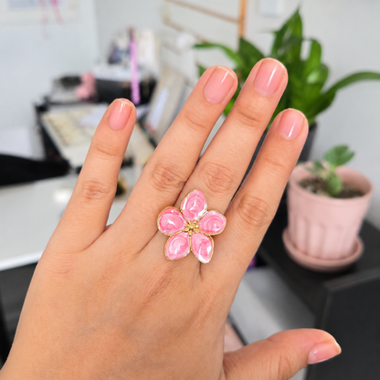 Anillo Flor Rosa En Acero Inoxidable
