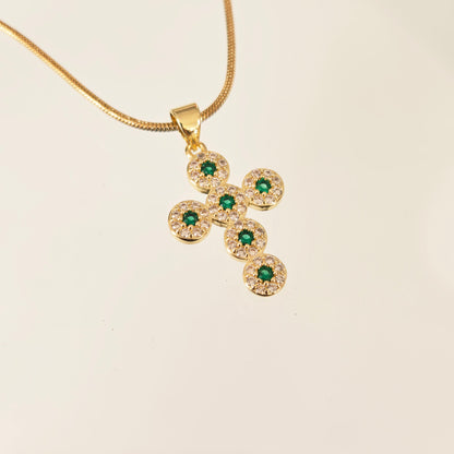 Cadena Cruz Verde Esmeralda