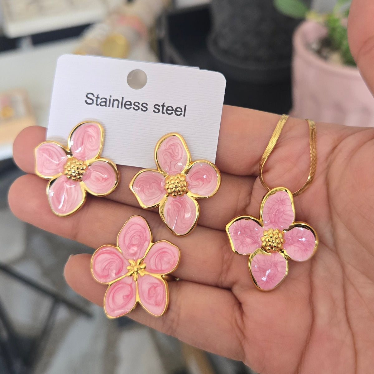 Set Flores Acero Rosadas
