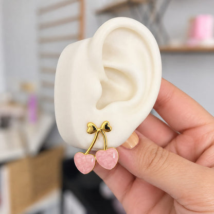Aretes Cereza Acero Rosa