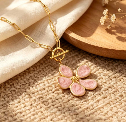 Collar Eslabon Flor Acero