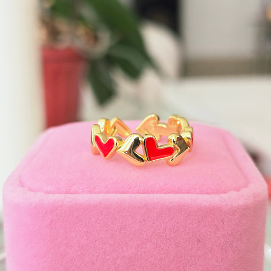 Anillo Corazones Rojo