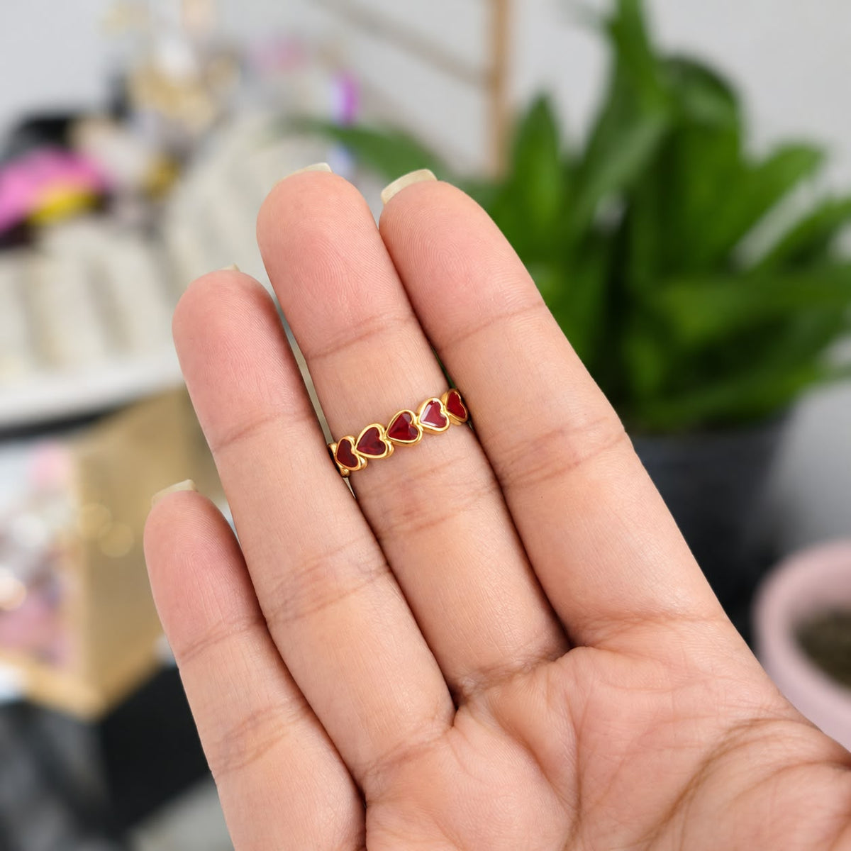 Anillo Corazones Vino Acero Ajustable