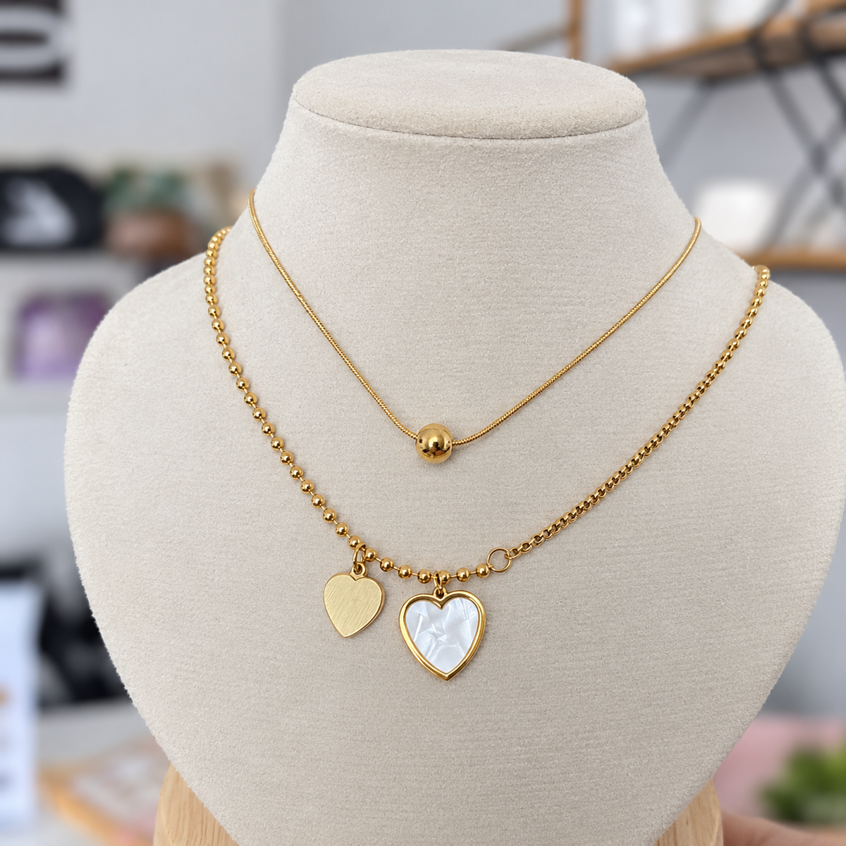 Collar Doble Corazón Nacar