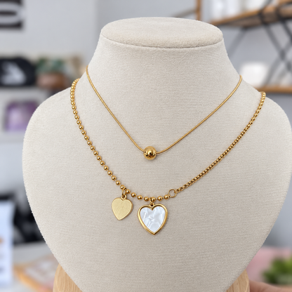 Collar Doble Corazón Nacar
