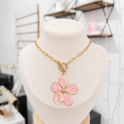 Collar Eslabon Flor Acero
