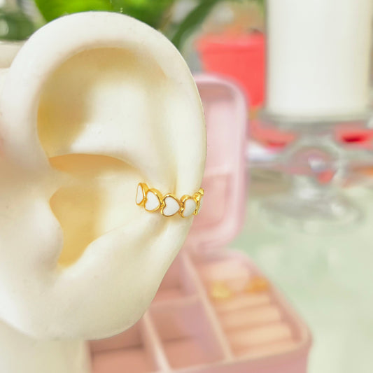 Ear cuff Corazones Blanco