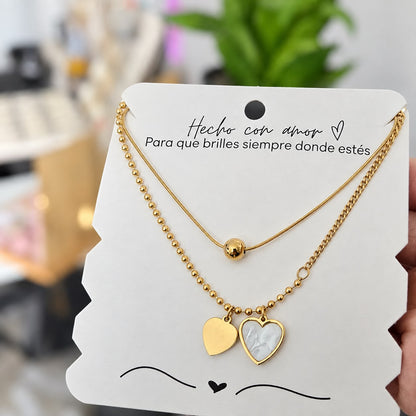 Collar Doble Corazón Nacar