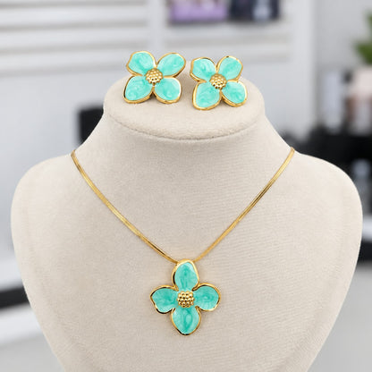 Set Acero Flor Aguamarina