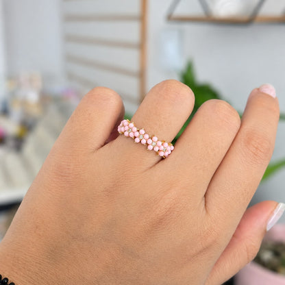 Anillo Flores Rosa Rodio Ajustable