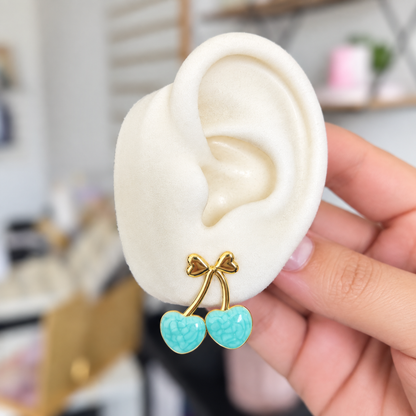 Aretes Cereza Acero Aguamarina
