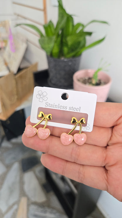 Aretes Cereza Acero Rosa