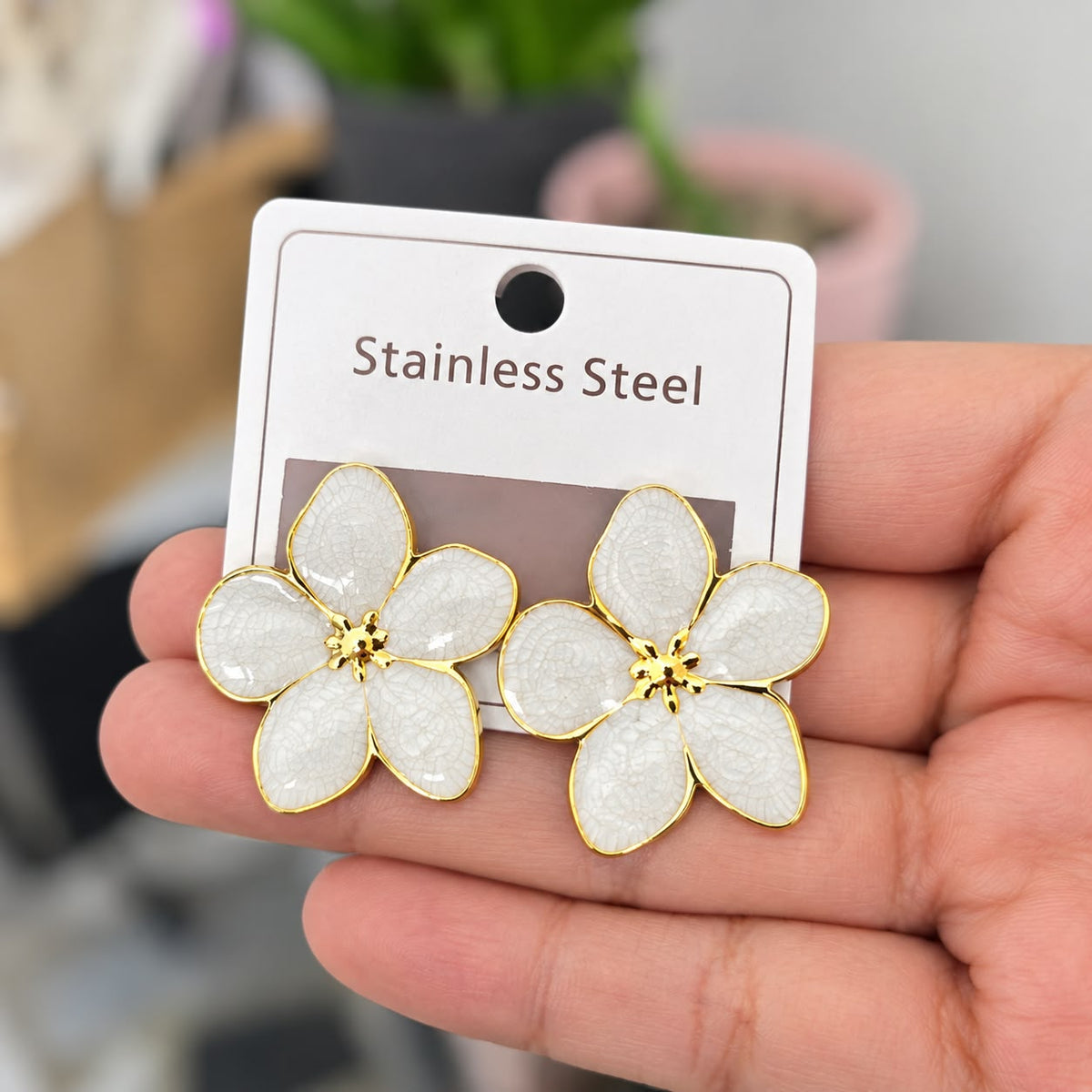 Aretes Flor Blancos Acero