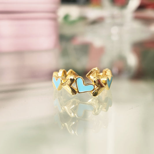 Anillo Corazones Celeste