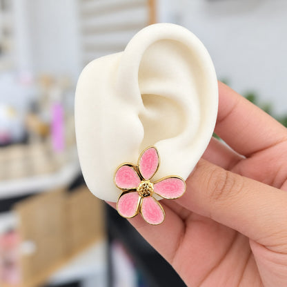 Aretes Flor Rosadas Acero