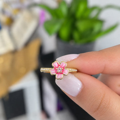 Anillo Flor Perla Fucsia Rosa Ajustable