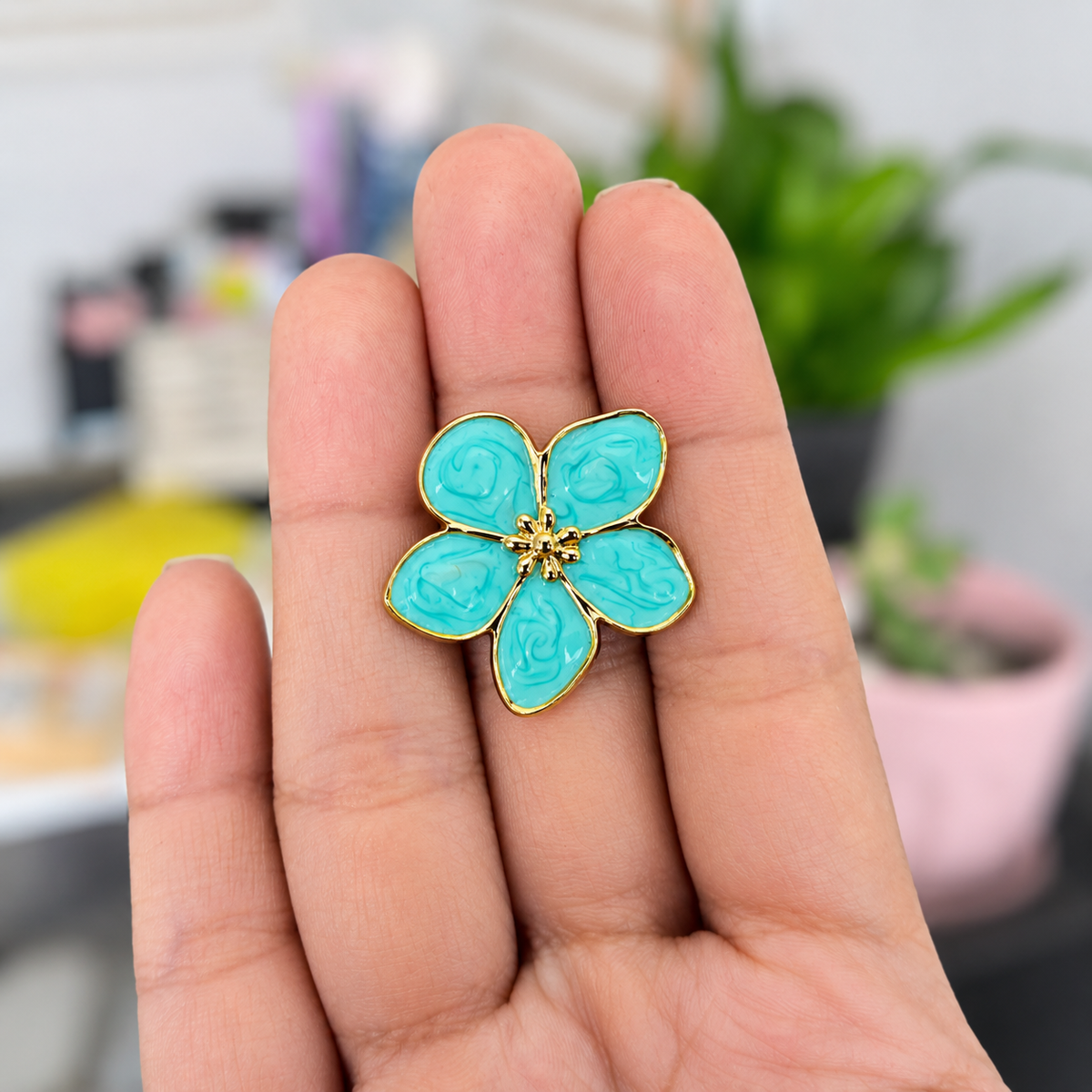 Anillo Flor Aguamarina Acero