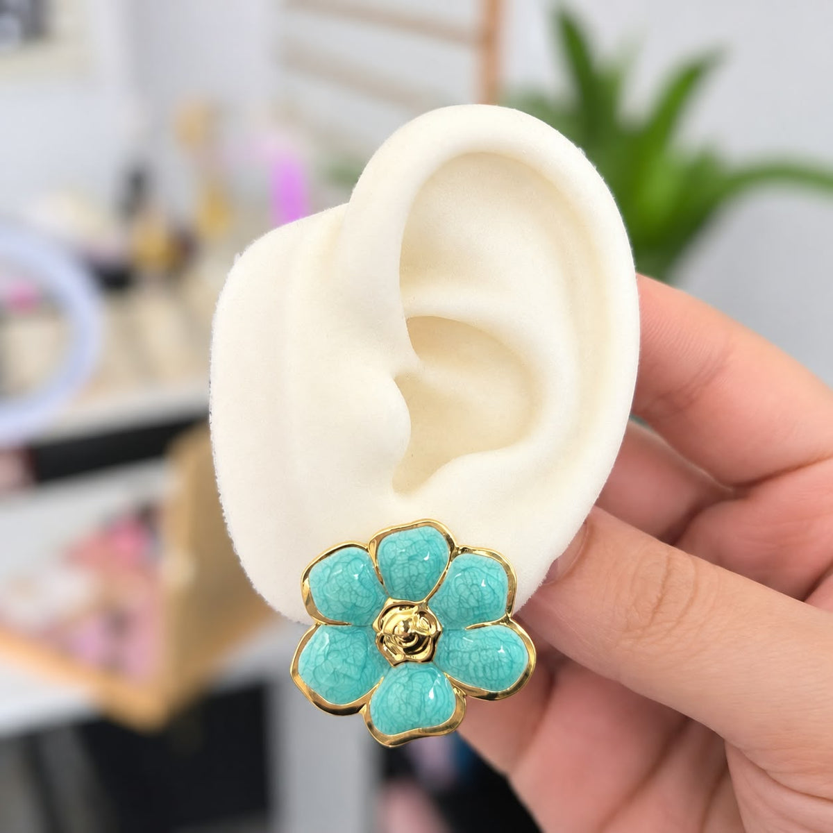 Aretes Flor Aguamarina Acero