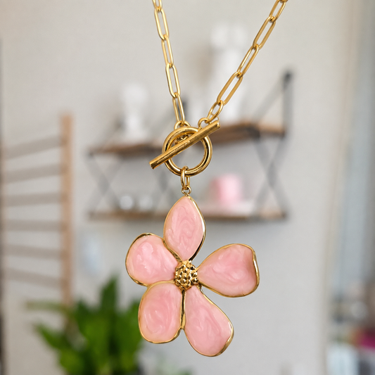 Collar Eslabon Flor Acero