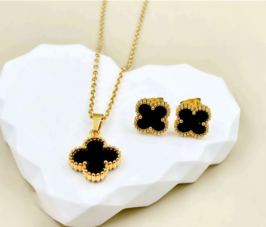 Set Van Cleef Trebol Negro Acero