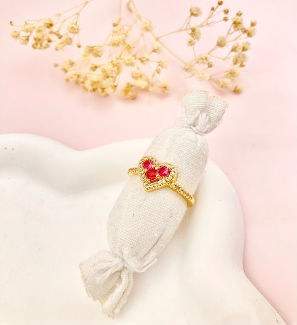 Anillo Promesa Cristal Corazón Rojo