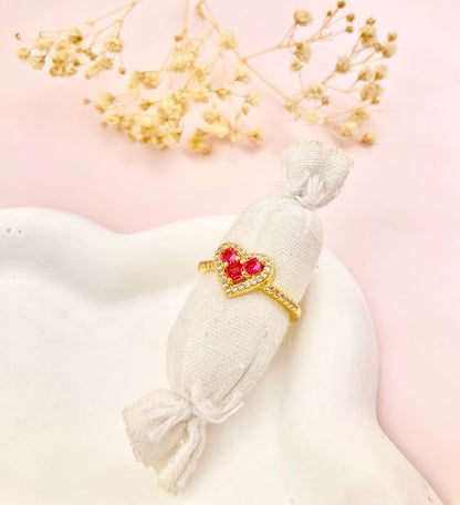 Anillo Promesa Cristal Corazón Rojo