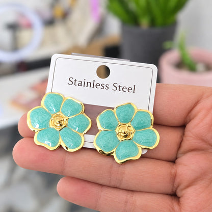 Aretes Flor Aguamarina Acero