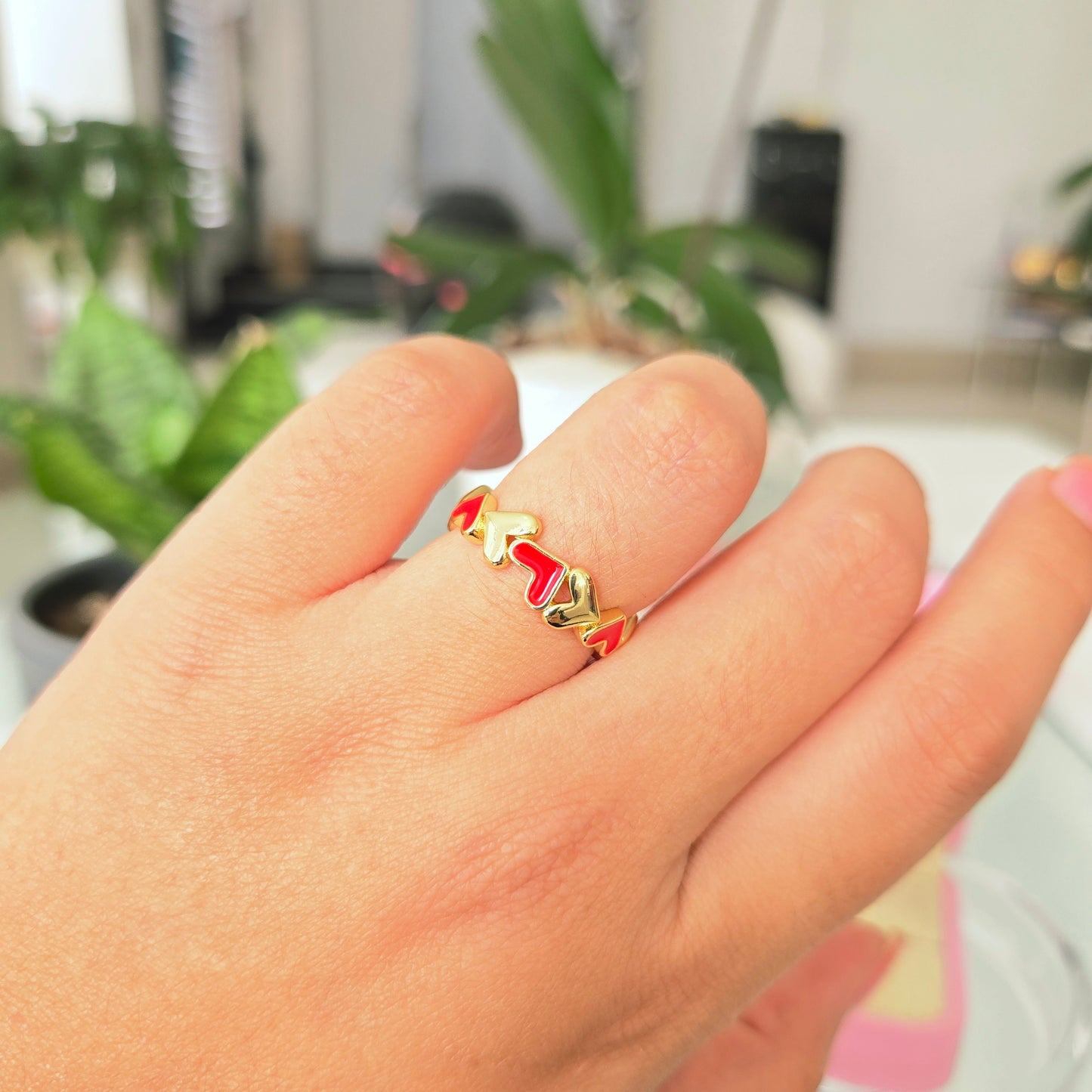 Anillo Corazones Rojo