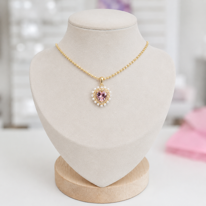 Cadena Corazón Rosa Perla Circones