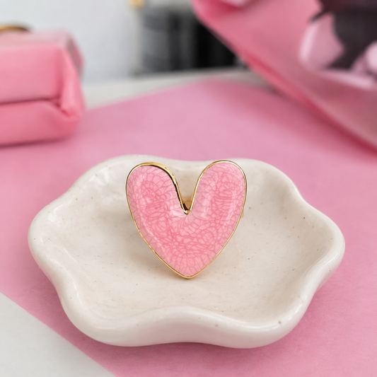 Anillo Corazón Rosa Acero Ajustable