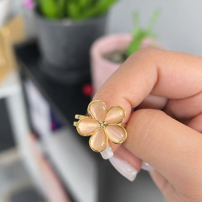 Anillo Flor Perla Rosa Ajustable