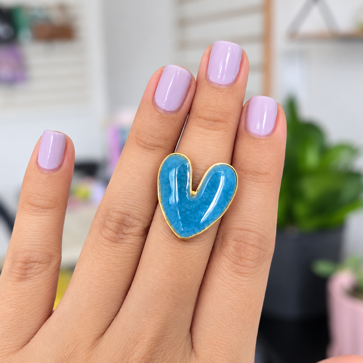 Anillo Corazón Azul Ajustable Acero