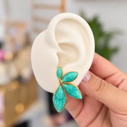 Aretes Media Flor Aguamarina Acero