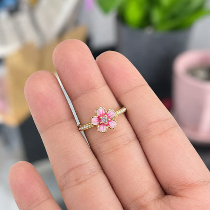 Anillo Flor Perla Fucsia Rosa Ajustable
