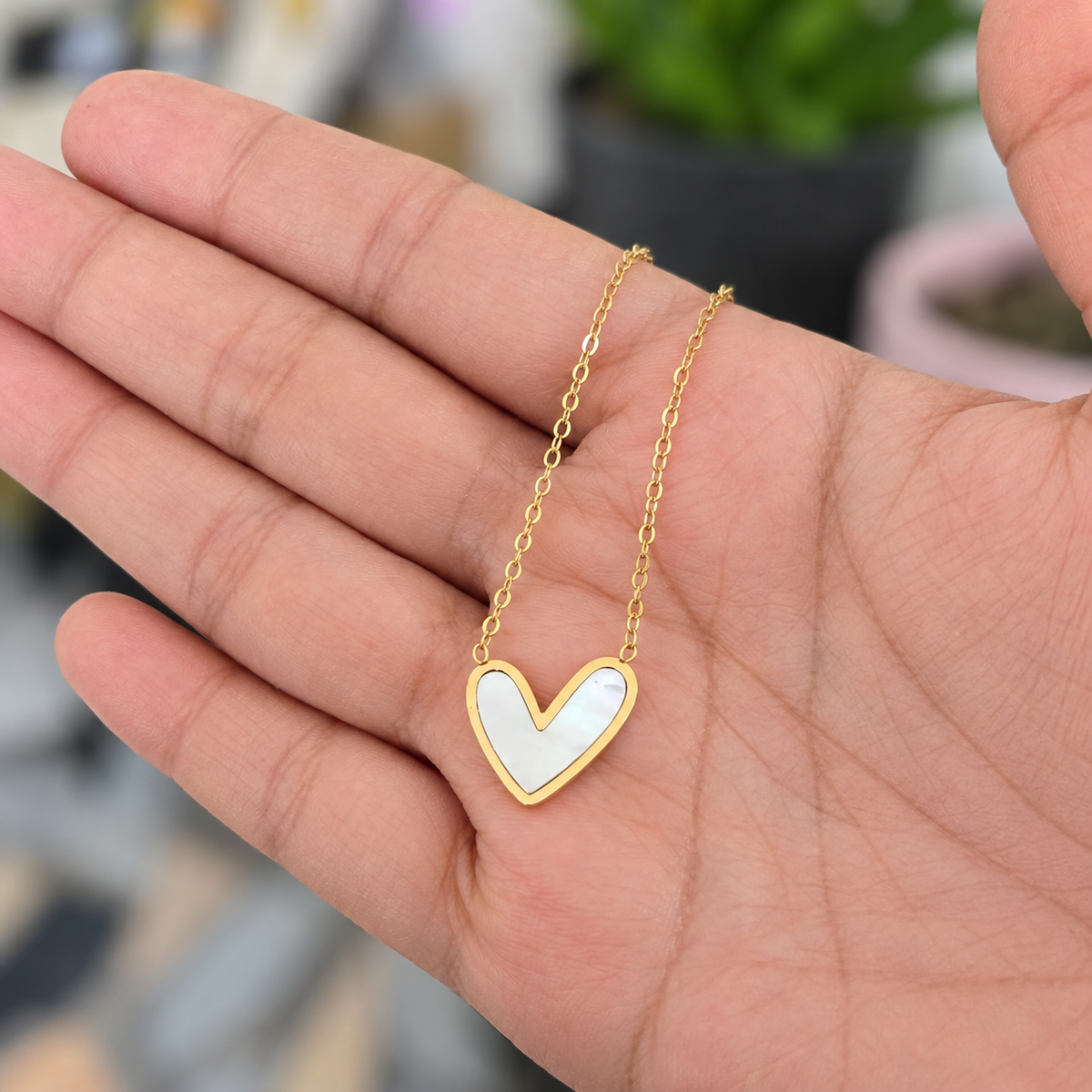 Cadena Corazón Acero Blanca