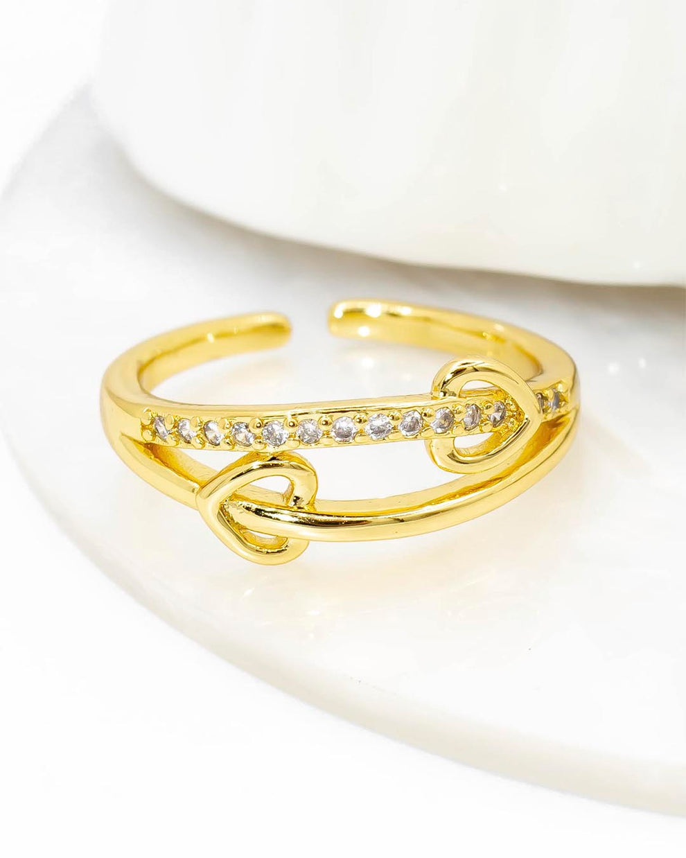 Anillo Doble Corazones Rodio