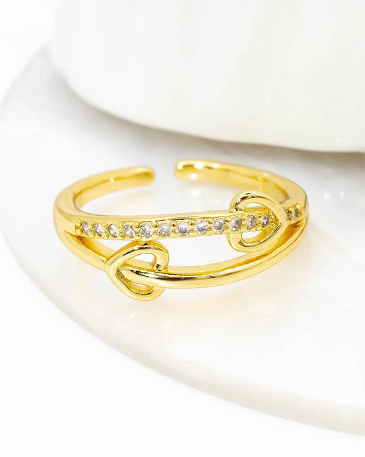 Anillo Doble Corazones Rodio