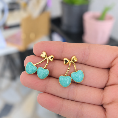 Aretes Cereza Acero Aguamarina