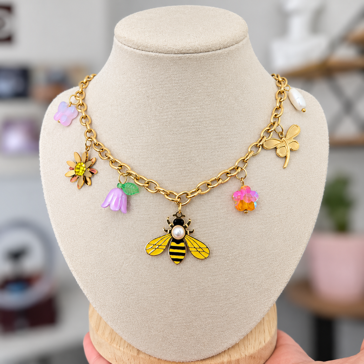 Collar Charms Abejitas Acero