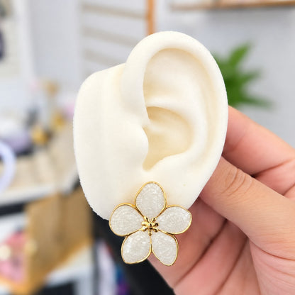 Aretes Flor Blancos Acero